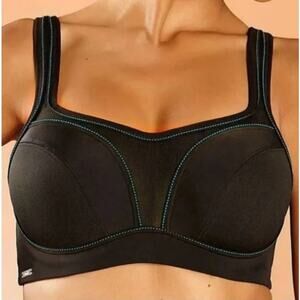 NWOT Chantelle High Impact Sports Bra Black Blue Stitching Racerback 32DDDD